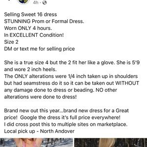 Selling my Sweet 16 Dress, could be worn for a prom or formal event.